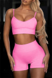 Casual Sportswear Solid Backless Vest Shorts Two Piece Set