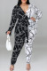 Fashion Casual Print Patchwork With Belt V Neck Plus Size Jumpsuits