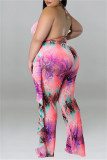 Fashion Sexy Print Bandage Backless Halter Plus Size Two Pieces