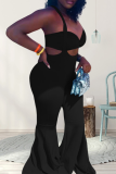 Sexy Solid Hollowed Out Spaghetti Strap Plus Size Two Pieces