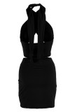 Fashion Sexy Solid Bandage Backless Halter Sleeveless Two Pieces