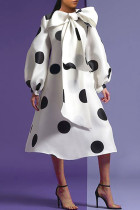 Elegant Print Polka Dot Patchwork With Belt With Bow O Neck A Line Dresses(Contain The Belt)
