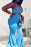 Sexy Solid Hollowed Out Spaghetti Strap Plus Size Two Pieces