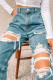 Fashion Casual Solid Ripped High Waist Regular Denim Jeans