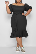 Casual Solid Patchwork Flounce Straight Plus Size Dresses