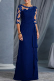 Elegant Solid Patchwork See-through O Neck Evening Dress Dresses