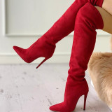 Fashion Casual Patchwork Solid Color Pointed Keep Warm High Heel Boots