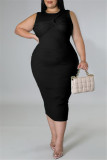 Fashion Casual Plus Size Solid Patchwork O Neck Sleeveless Dress