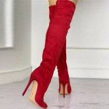 Fashion Patchwork Solid Color Pointed Keep Warm High Heel Boots