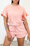 Fashion Casual Solid Basic O Neck Short Sleeve Two Pieces