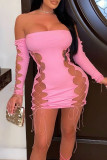 Sexy Solid Bandage Hollowed Out Patchwork Off the Shoulder Pencil Skirt Dresses