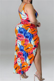 Fashion Sexy Print Hollowed Out U Neck Plus Size Two Pieces