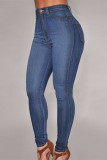 Fashion Casual Solid Basic High Waist Skinny Denim Jeans