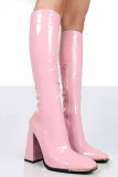 Fashion Patchwork Solid Color Pointed Thick Heel High Heel Long Boots