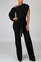 Fashion Casual Solid Patchwork Asymmetrical Asymmetrical Collar Straight Jumpsuits