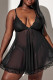 Sexy Living Plus Size Solid See-through Backless V Neck Sling Dress