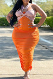 Sexy Solid Hollowed Out Strapless Pencil Skirt Plus Size Dresses
