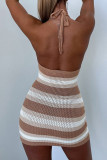 Sexy Print Patchwork Backless Halter Pencil Skirt Dresses