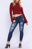 Casual Street Solid Ripped Make Old Patchwork High Waist Regular Denim Jeans