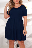 Casual Solid Patchwork O Neck A Line Plus Size Dresses