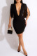 Fashion Sexy Solid Tassel Patchwork V Neck One Step Skirt Dresses