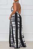 Casual Print Patchwork Backless Halter Straight Jumpsuits