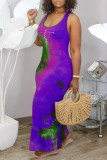 Casual Print Tie Dye Patchwork U Neck Straight Dresses
