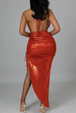Elegant Solid Patchwork Asymmetrical Halter Dresses