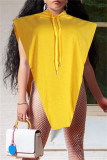 Fashion Casual Solid Asymmetrical Hooded Collar Tops