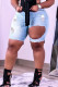 Fashion Casual Solid Ripped Skinny High Waist Conventional Solid Color Plus Size Denim Shorts
