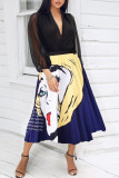 Fashion Casual Print Patchwork Fold High Waist Type A Full Print Bottoms