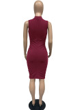 Sexy Solid Patchwork Fold O Neck Pencil Skirt Dresses