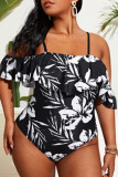 Fashion Sexy Print Backless Off the Shoulder Plus Size Swimwear