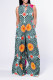Vacation Print Patchwork O Neck Straight Jumpsuits