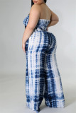 Sexy Casual Print Tie Dye Backless Strapless Plus Size Two Pieces