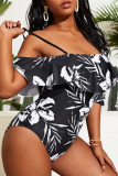 Fashion Sexy Print Backless Off the Shoulder Plus Size Swimwear