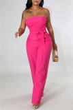 Fashion Casual Solid Backless Strapless Regular Jumpsuits