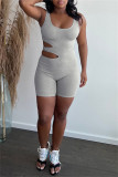 Sexy Casual Solid Hollowed Out U Neck Skinny Romper