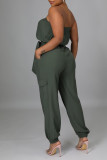 Sexy Solid Patchwork Strapless Straight Jumpsuits