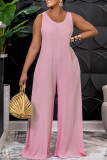 Casual Solid Patchwork Frenulum Backless O Neck Straight Jumpsuits