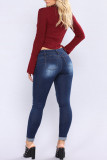 Casual Street Solid Ripped Make Old Patchwork High Waist Regular Denim Jeans