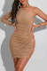 Fashion Sexy Patchwork Hot Drilling Hollowed Out Oblique Collar Long Sleeve Dresses