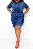 Sexy Solid Hot Drill Turndown Collar Plus Size Jumpsuits