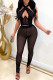 Fashion Sexy Patchwork See-through Backless Halter Sleeveless Two Pieces
