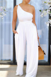 Sexy Casual Solid Backless One Shoulder Regular Jumpsuits