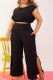 Casual Solid Patchwork O Neck Plus Size Two Pieces