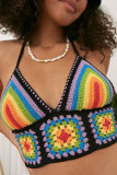 Sexy Print Hollowed Out Patchwork Halter Tops