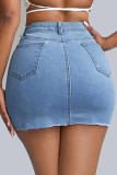 Casual Solid Bandage Patchwork High Waist Denim Skirts