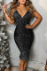Fashion Sexy Patchwork Sequins Backless Slit V Neck Sling Dress