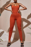 Sexy Solid Patchwork Backless Spaghetti Strap Skinny Jumpsuits